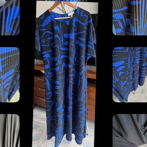 Dress in Black and cobalt abstract pattern